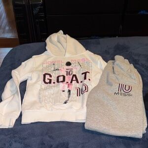 Kids Messi Hoodie and Sweatpants Set - White and Gray